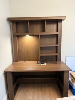 Wood Desk with Hutch and Built-In Light