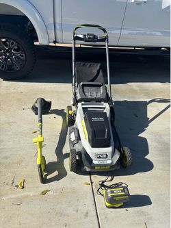Ryobi 40V HP Brushless Lawn Mower + Weed Trimmer Combo w/ Battery & Charger⁠