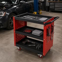 3-Tier Rolling Tool Cart with Side Hooks – $79.99