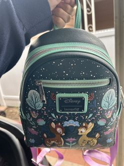 Bambi Loungefly Backpack Bag Floral Turquoise Blue Flowers Deer Cottagecore Box Lunch
