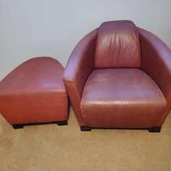 2 Leather Chairs With Leather Ottoman 