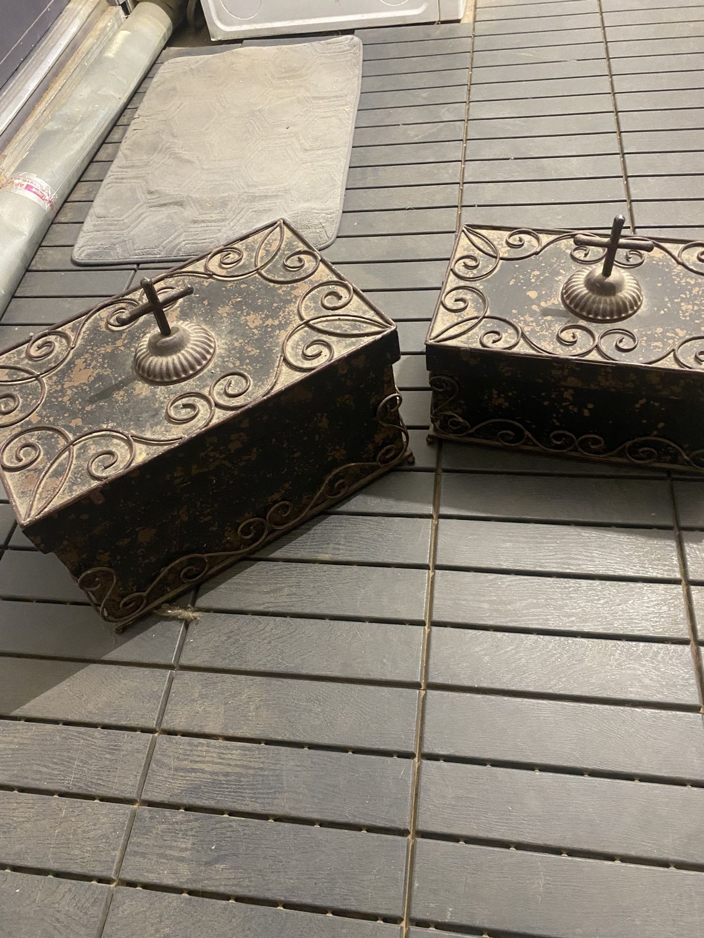 Antique Metal And Wooden Storage Boxes