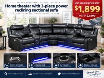 New 8315BLK Seating Cipher Collection 3-piece power reclining sectional sofa