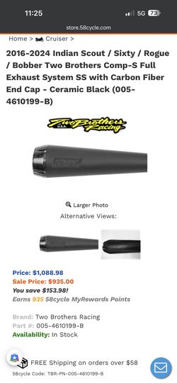 2016-2024 Indian Scout Two Brothers Racing Exhaust System