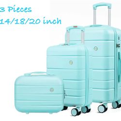 🥨3 Piece Suitcase Set 14/18/20 inch Hardside Suitcase with Spinner Wheels Detachable Lightweight Carry on Luggage, Blue,