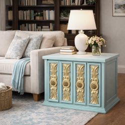 Vintage Solid Wood End Table, Cabinet Table 