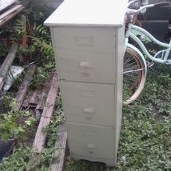 Vintage Wood Filing Cabinet Three Drawers