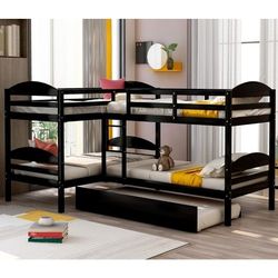 Harper & Bright Designs Quad Bunk Bed with Trundle