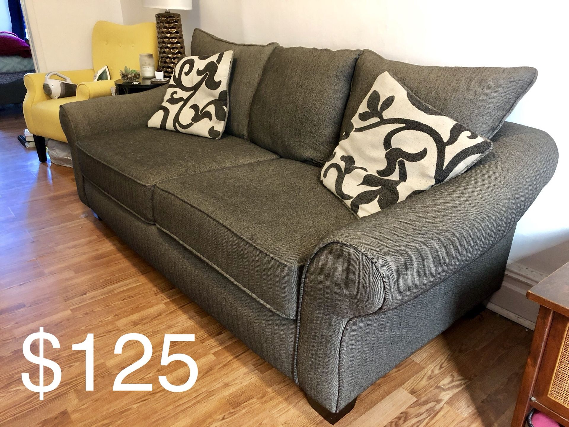 Dark Gray Sofa/ Couch with Rolled Arms - Great Condition