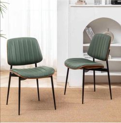 Mid-Century Modern Linen Upholstered Dining Chairs (Set of 2), Olive Green 🪑💚