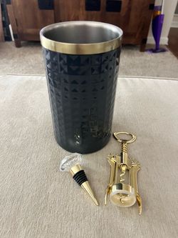 Paris Hilton Gray and Gold Wine Chiller Set with Accessories