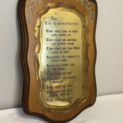 Vintage Home Interiors  The Ten Commandments Wood & Brass Wall  Plaque 10,8" x 18,8"