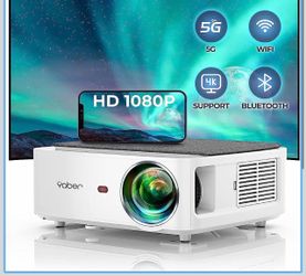 Projector with WiFi and Bluetooth, Outdoor Movie Projector Native 1080P 5G WiFi 4K Supported, YABER V6 Portable Home Theater Projector, 300" Display 4