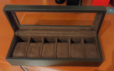 6 Slot Watch Case Display Storage Box Dark/Brown glass Window.