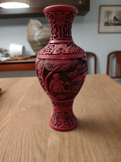  Chinese 19th Century Cinnabar Red Deep Carved  Vase