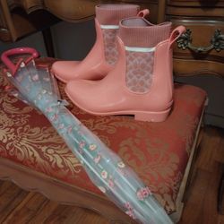 Women's rain boots with matching umbrella top