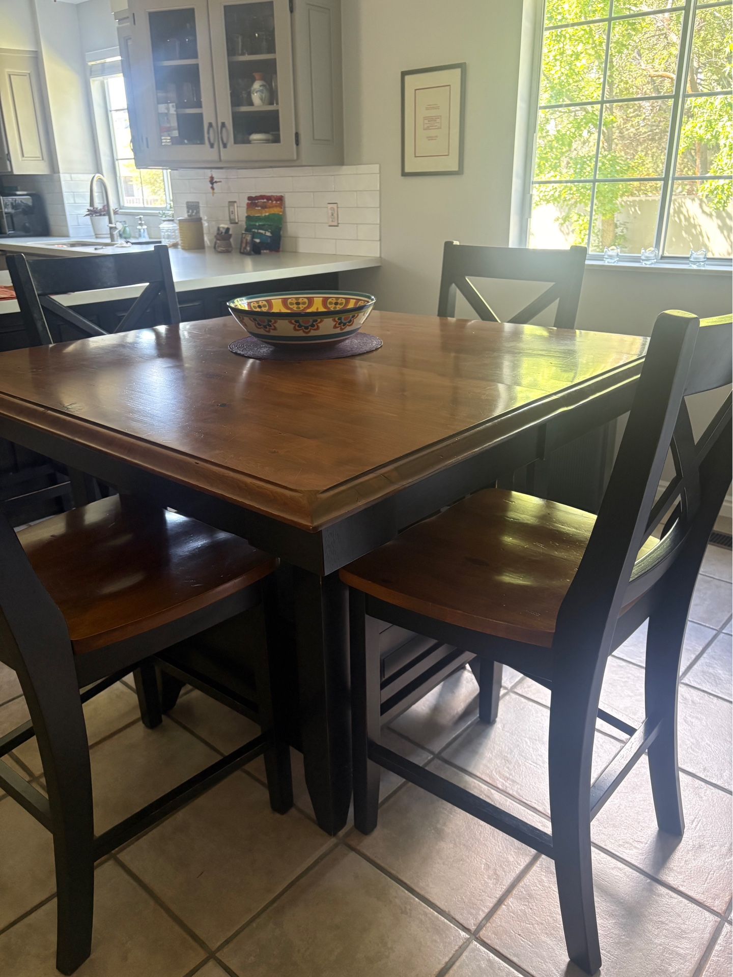 Solid Walnut Counter Height Dining Table And Chairs