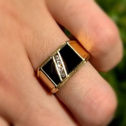 Jewelry Antique 14k solid yellow gold onyx stone natural diamond 1.00CT ring sz 8.75