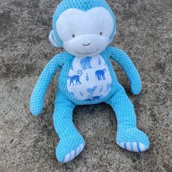 Bunnies By The Bay Monkey Plush Blue Teal Stripe Textured Soft Baby Toy 13"
