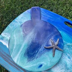 Resin Round Charcuterie Board Or Display Board With Starfish In 