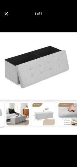 NEW Athena Collection 43" Storage Ottoman Bench Folding Bench grey