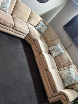 Large Beige Fabric Sectional Sofa