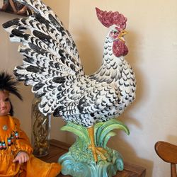 Vintage Large Intrada Black And White Speckled Rooster