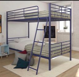 Blue Metal Twin Bunk Bed with Ladder
