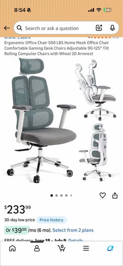 New in box Ergonomic Office Chair 500 LBS Home Mesh Office Chair Comfortable Gaming Desk Chairs Adjustable 90-125° Tilt Rolling Computer Chairs with W