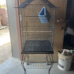 Medium Sized Bird Cage On Rolling Stand