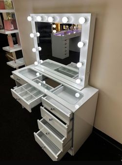 New White Glass Top Make Up Vanity