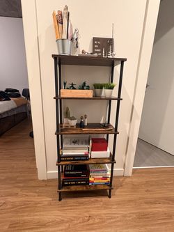 Tier Industrial Bookshelf – Rustic Brown & Black