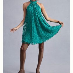NWT $190 Eva Franco By Anthropologie 3D Flowers Faux Halter Dress