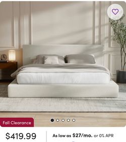 Air Frame Cloud Bed Frame, 5 Inch Foam Cushioned, No Box Spring, Easy Assembly(Cream Boucle)