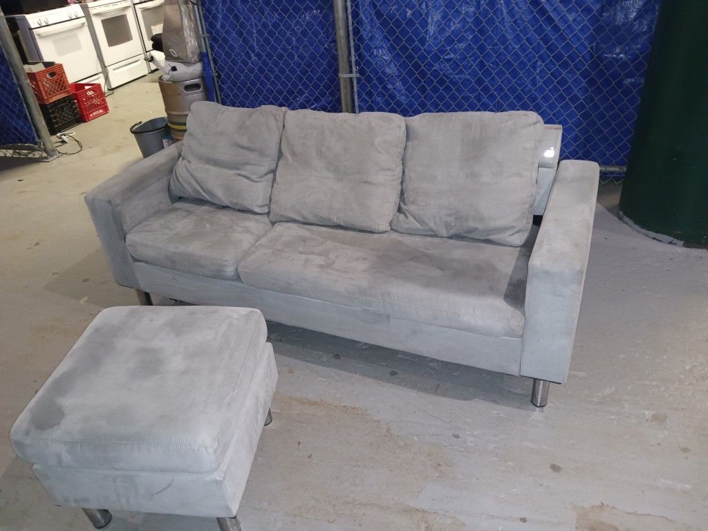Grey Couch And Ottoman 
