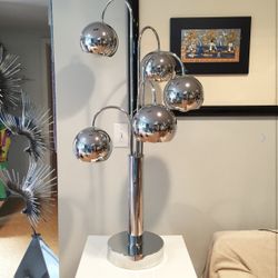 Vintage Mid-Century Modern 1960's Large Chrome Ball 3 Way Table Lamp Waterfall Tiered 