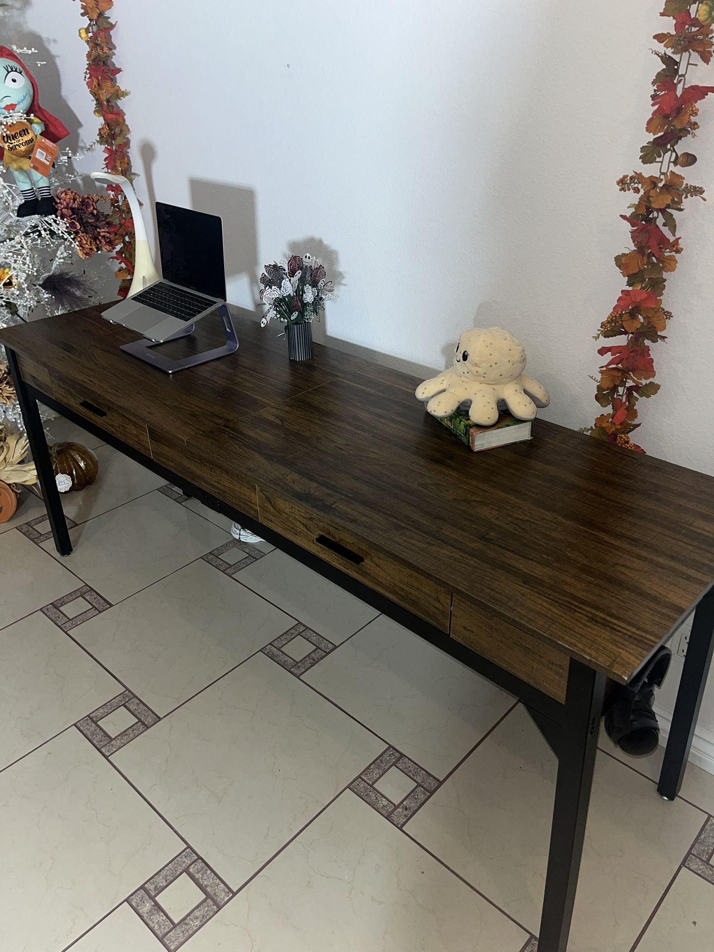 78” Walnut Desk With Drawers