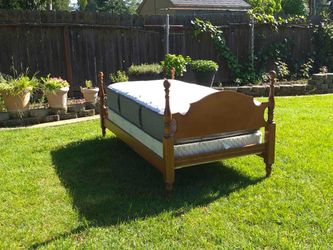 Twin Wood Bed Frame with Headboard & Footboard, Brown, Mattress Included