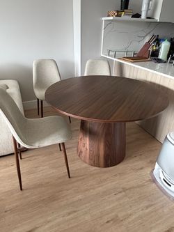 Round Walnut Pedestal Dining Table