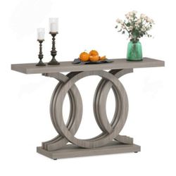 Jw0419. 55 inches Console Table with Geometric Base, Farmhouse Hallway Table, Wooden Entryway Sofa Table, Unique Long Accent Table for Decoration 