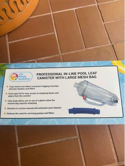 In line pool leaf catching canister with large mesh bag