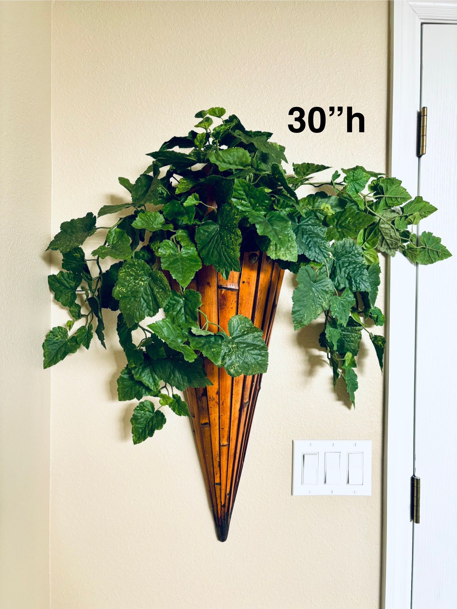 30”tall Bamboo vase wall mount with artificial plant, Tropical Decor