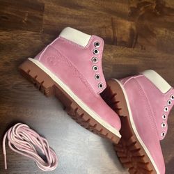 Timberland Kids Pink Leather Lace-Up Boots