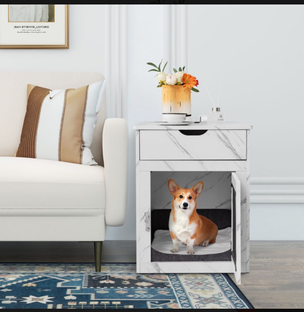 Brand new 2-In-1 Dog House with Drawer and Wired Wireless Charging