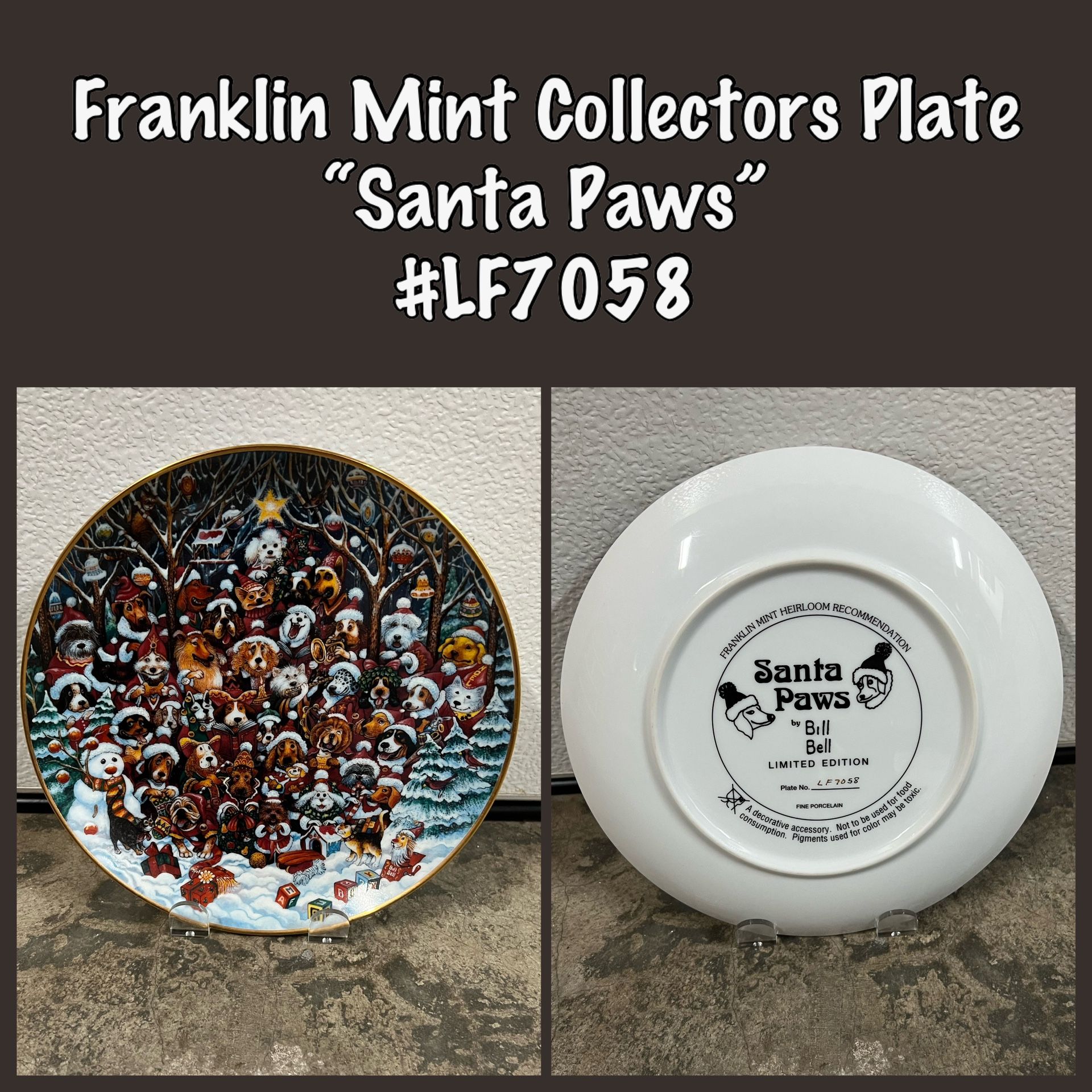 🐾 Franklin Mint “Santa Paws” Plate
