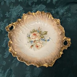 Vintage German Porcelain Handled Bowl – C.T. Altwasser, Roses & Gold, 12½″