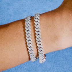 8mm Silver Diamond tester passing CUBAN Moissanite Chain Bracelets