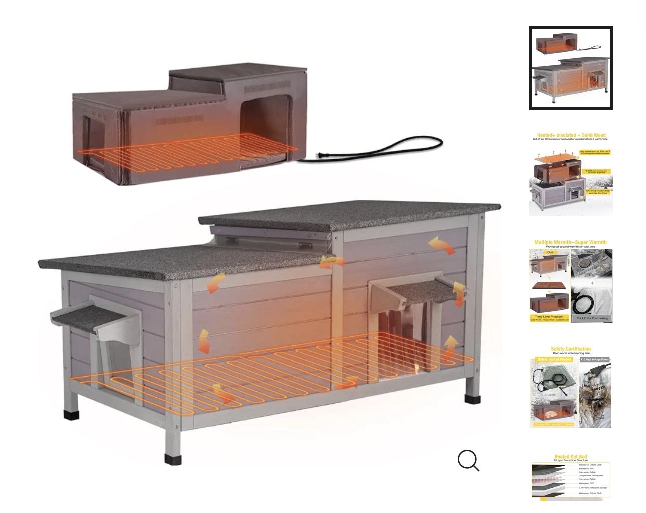 Aivituvin-AIR93-IN-HP Heated Insulated Cat House with Heated Pad | Removable Soft Liner