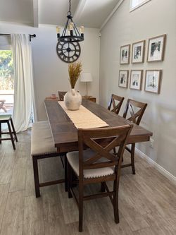 Counter Height Extendable Dining Table with 4 Chairs + Bench (Seats 8)