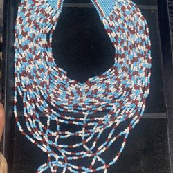 Vintage Handmade Beeded Necklace Native American Style. Choker fit. 